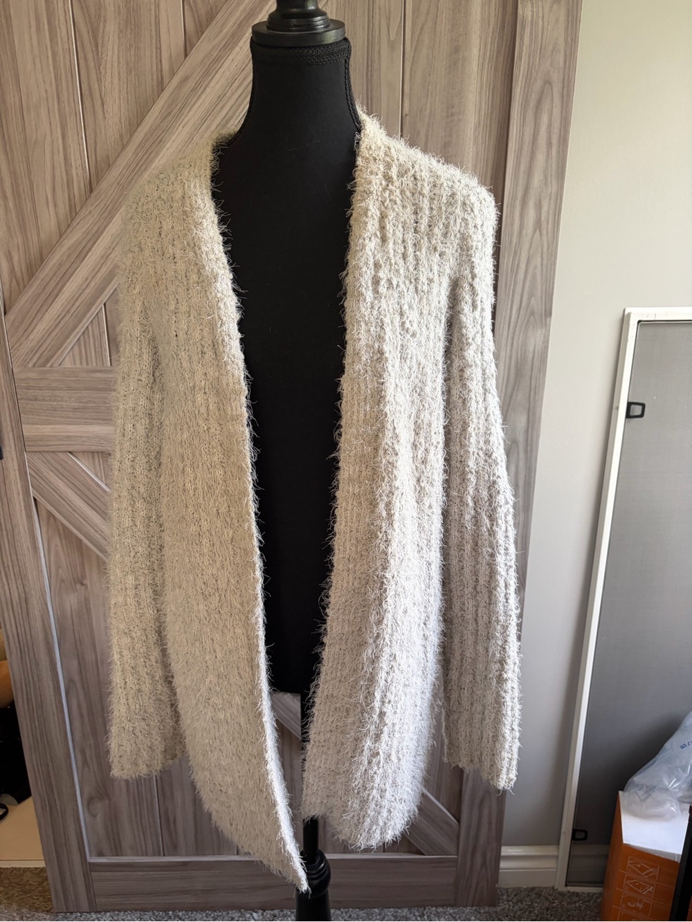 cleo Cream Fuzzy Open-Front Cardigan